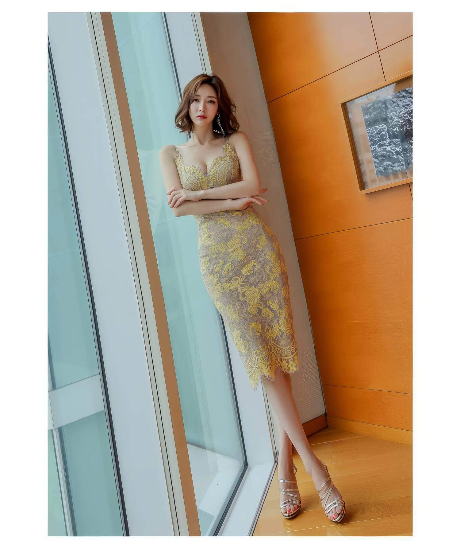 Cami Floral Lace-Trimmed Slim Fit Dress