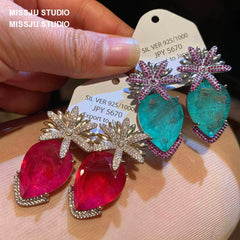 Candy Color Floral Stud Statement Crystal Earrings