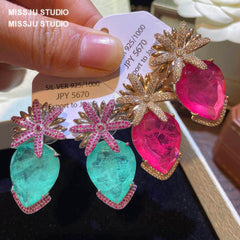 Candy Color Floral Stud Statement Crystal Earrings
