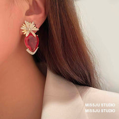 Candy Color Floral Stud Statement Crystal Earrings
