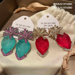 Candy Color Floral Stud Statement Crystal Earrings