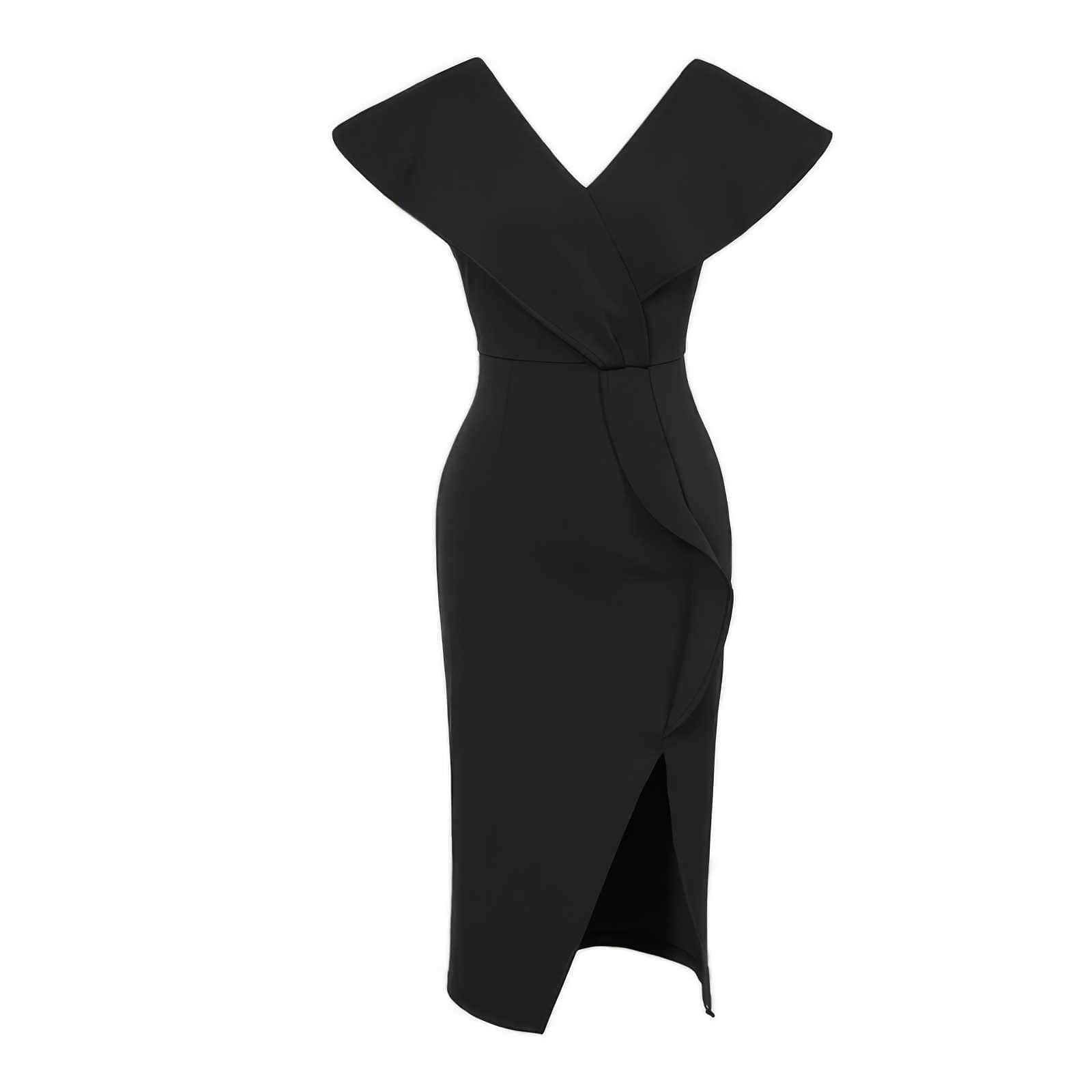 Cap Sleeve V-Neck Ruffle Slit Midi Dress