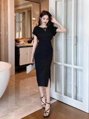 Cap Sleeves Ruffled Bodycon Dress