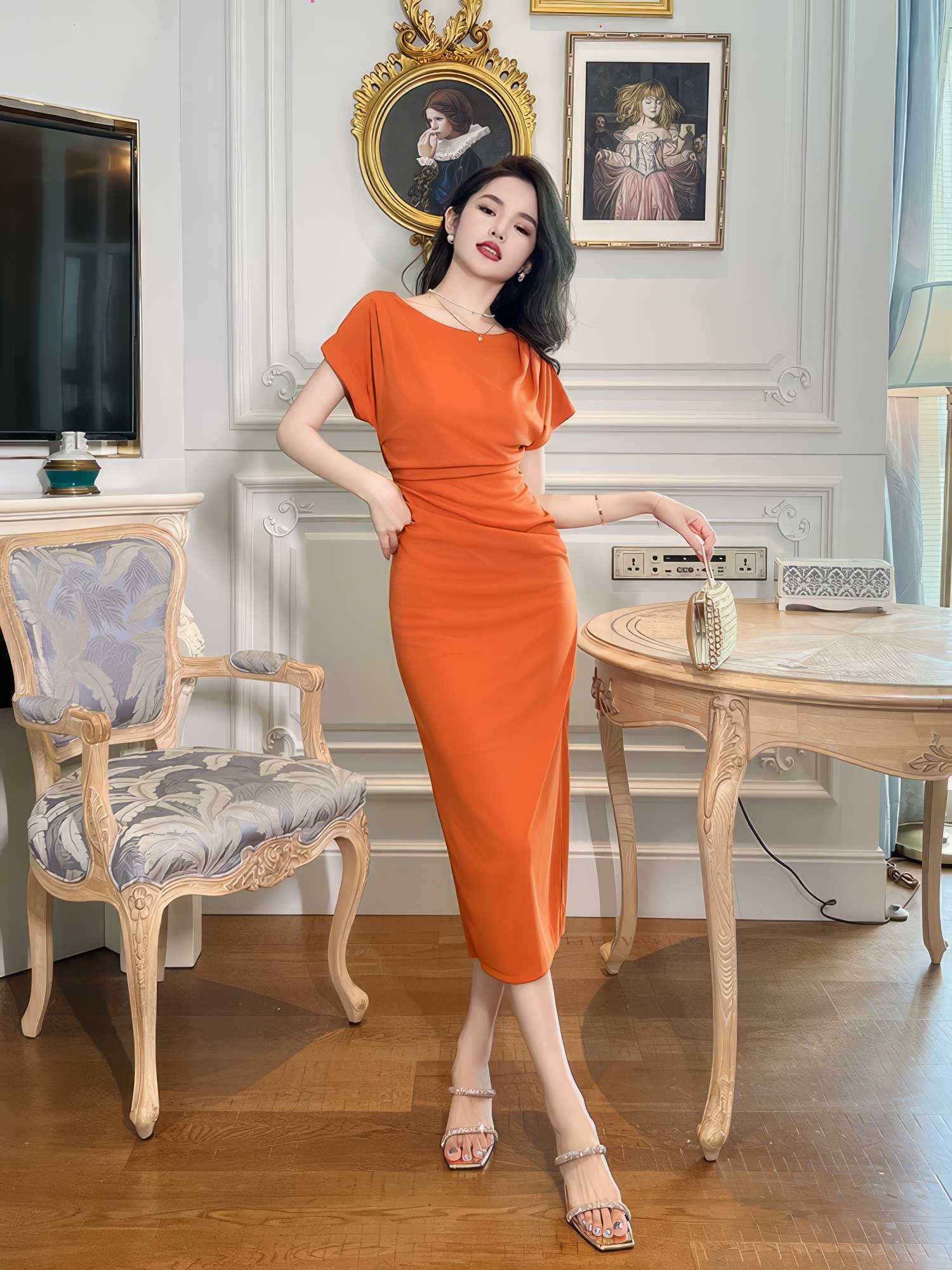 Cap Sleeves Ruffled Bodycon Dress