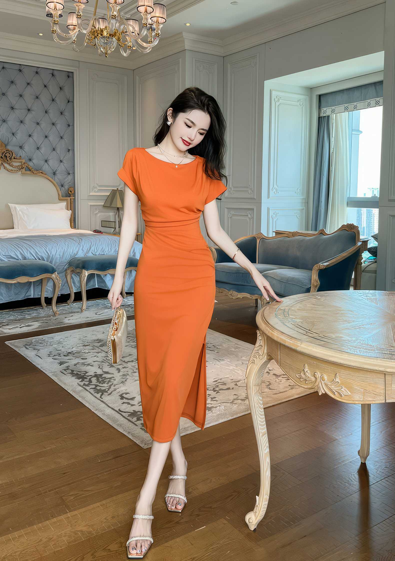 Cap Sleeves Ruffled Bodycon Dress