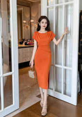 Cap Sleeves Ruffled Bodycon Dress