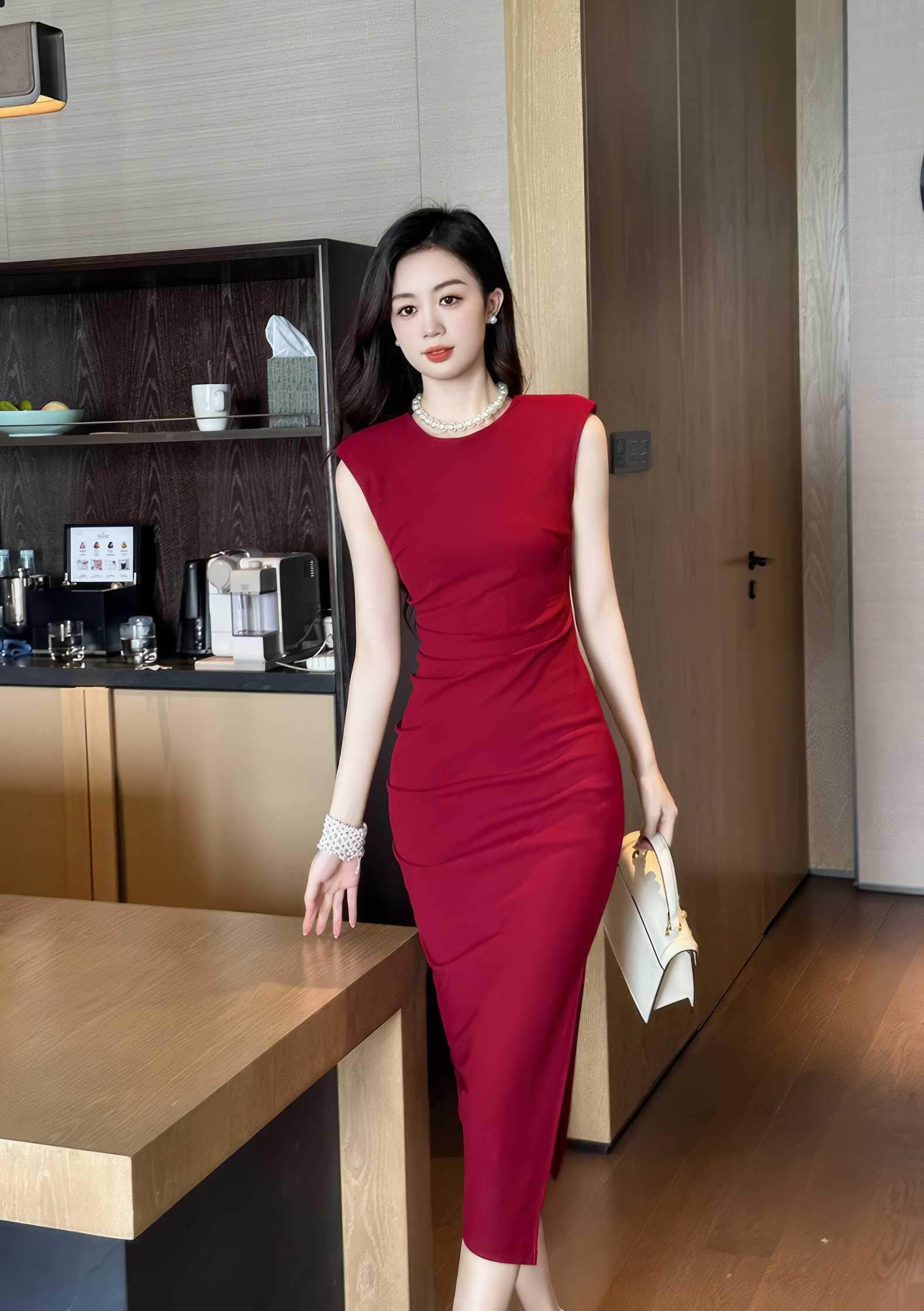 Cap Sleeves Side Slit Simple Midi Dress