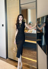 Cap Sleeves Side Slit Simple Midi Dress