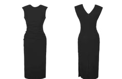 Cap Sleeves Side Slit Simple Midi Dress