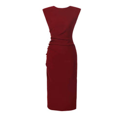 Cap Sleeves Side Slit Simple Midi Dress