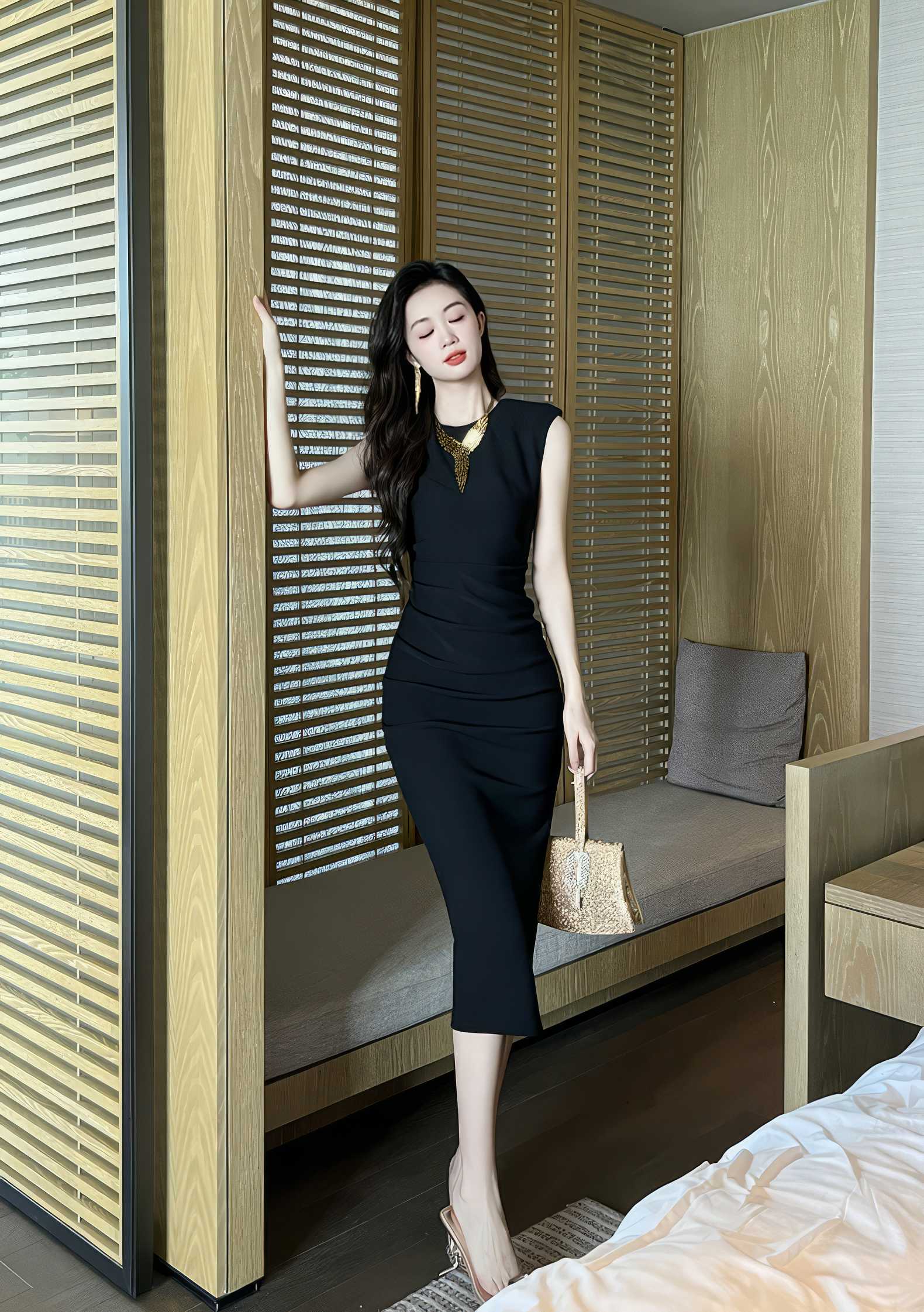 Cap Sleeves Side Slit Simple Midi Dress