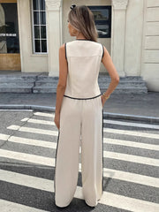 Casual Button-Up Tank and Wide-Leg Pants Set