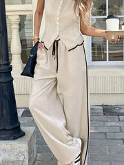 Casual Button-Up Tank and Wide-Leg Pants Set