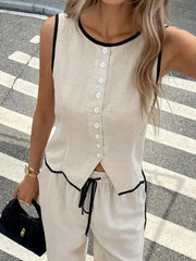 Casual Button-Up Tank and Wide-Leg Pants Set