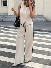 Casual Button-Up Tank and Wide-Leg Pants Set