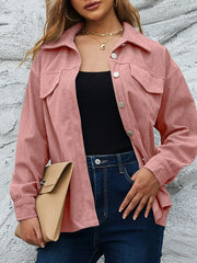 Casual Corduroy Button-Down Jacket Pinkish / S