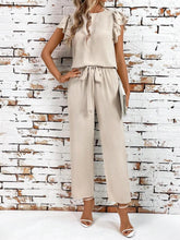 Casual Flutter Sleeve Top and Pants Two-Piece Set Apricot / S