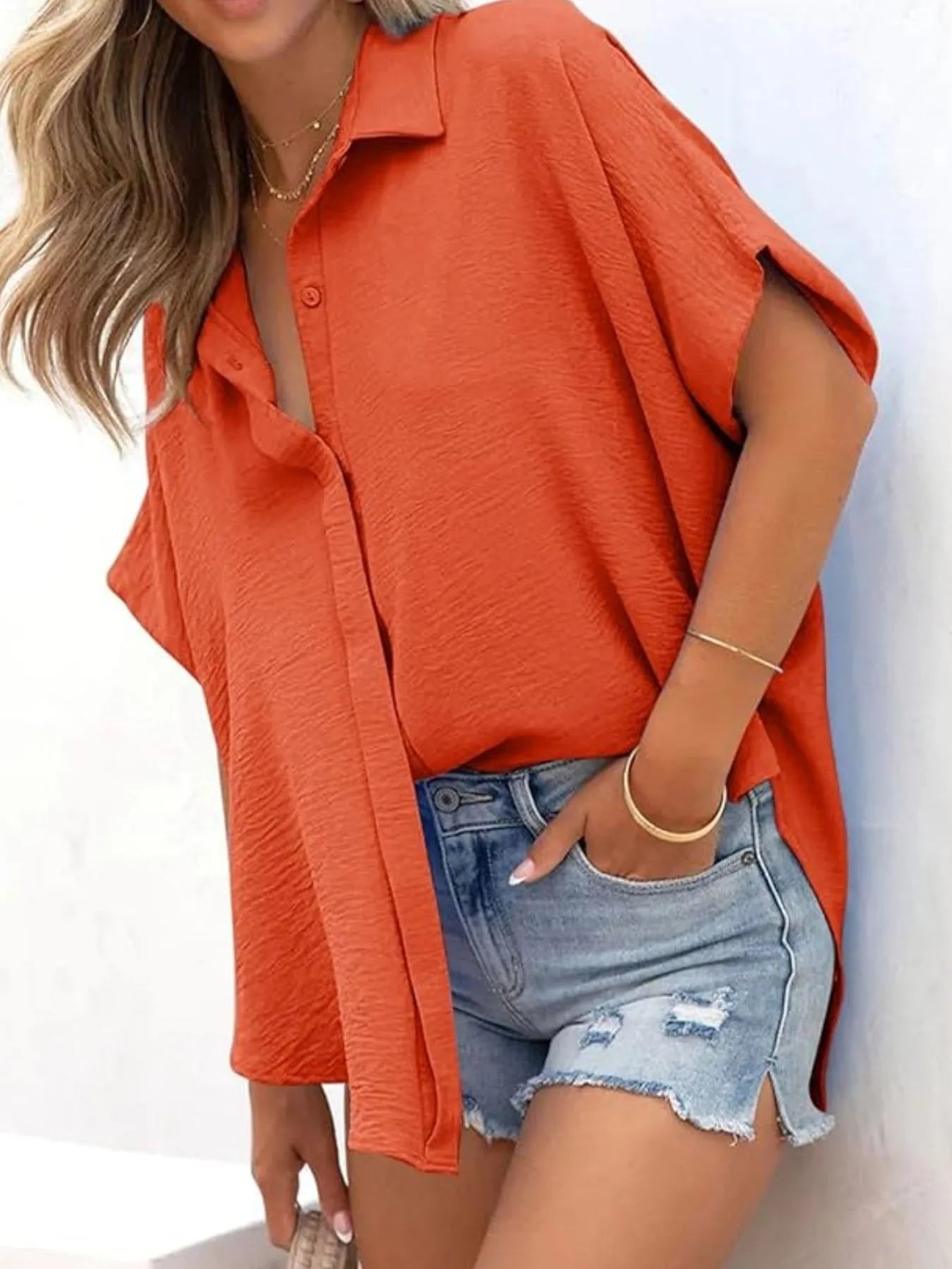 Casual Oversized Button Down Half Sleeve Shirt