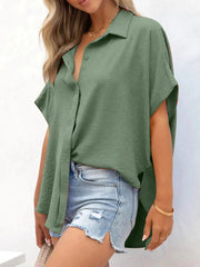 Casual Oversized Button Down Half Sleeve Shirt Green / S
