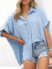 Casual Oversized Button Down Half Sleeve Shirt Light Blue / S