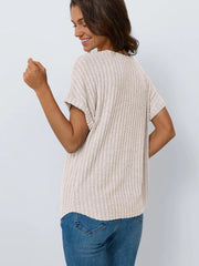 Casual Ribbed Knit Short Sleeve T-Shirt