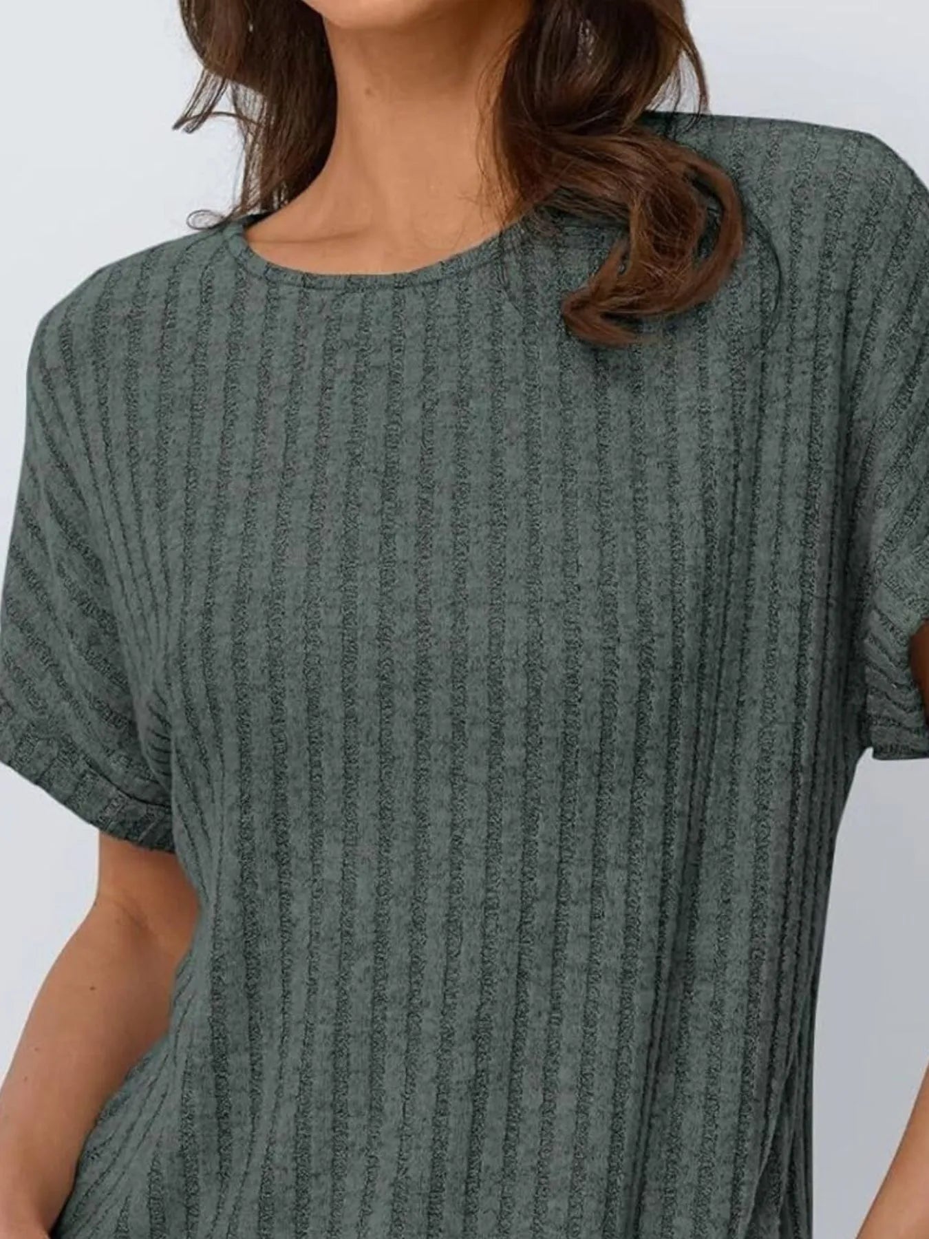 Casual Ribbed Knit Short Sleeve T-Shirt