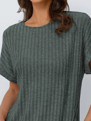 Casual Ribbed Knit Short Sleeve T-Shirt