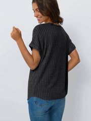 Casual Ribbed Knit Short Sleeve T-Shirt