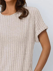 Casual Ribbed Knit Short Sleeve T-Shirt