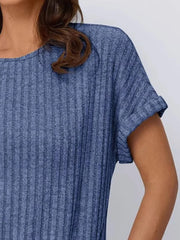 Casual Ribbed Knit Short Sleeve T-Shirt