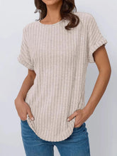 Casual Ribbed Knit Short Sleeve T-Shirt Eggshell / S