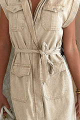 Casual Tie Waist Denim Mini Dress