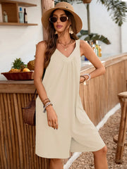 Casual V-Neck Sleeveless Romper with Pockets