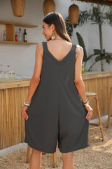 Casual V-Neck Sleeveless Romper with Pockets