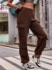 Casual Wide Leg Cargo Jeans Brown / S
