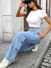 Casual Wide Leg Cargo Jeans Denim Blue / S