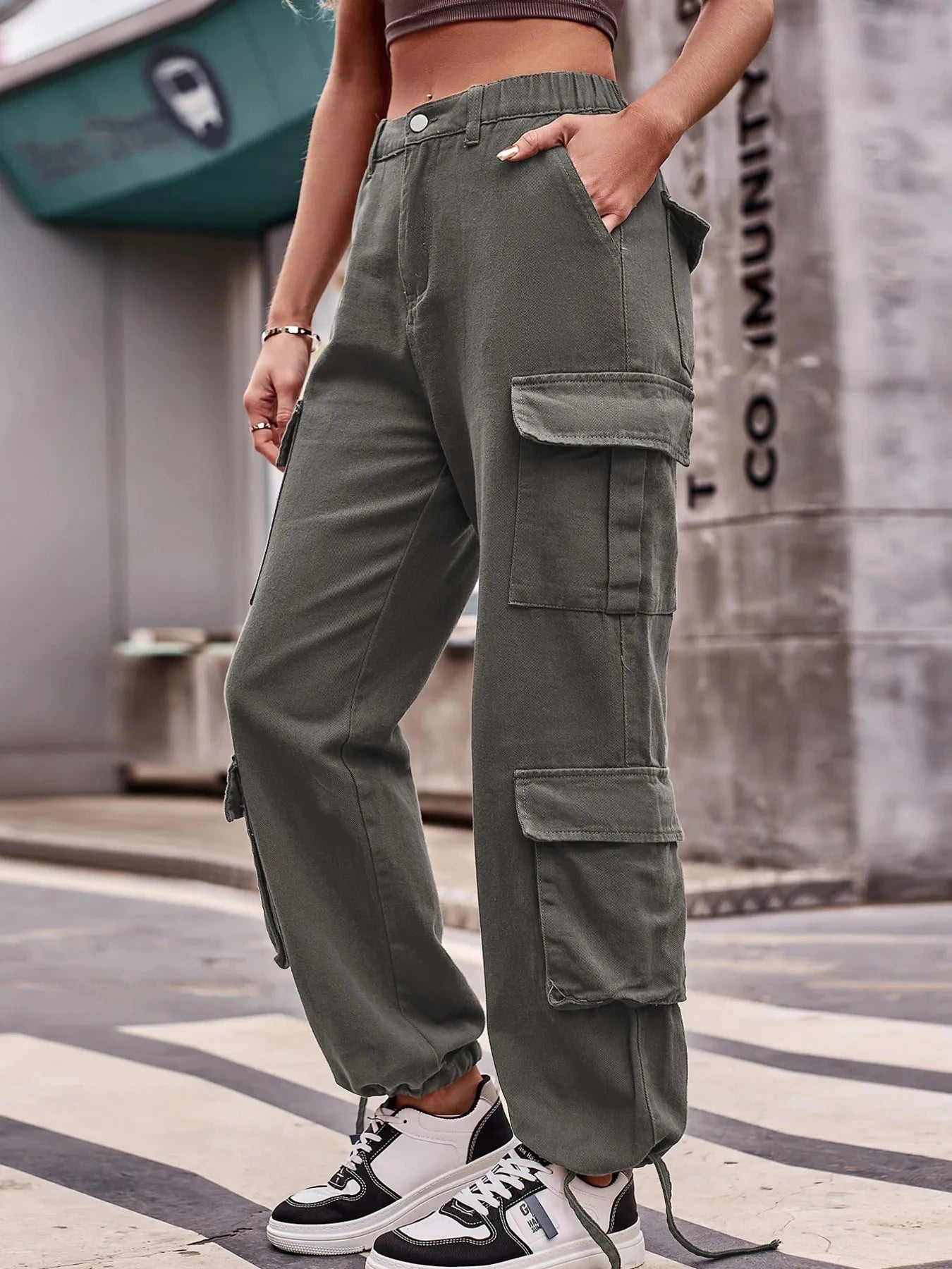 Casual Wide Leg Cargo Jeans Grey / S