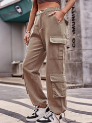 Casual Wide Leg Cargo Jeans Khaki / S