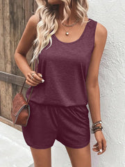 Casual Wide Strap Tank Top and Shorts Set