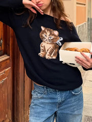 Cat One Shoulder Long Sleeve Sweater