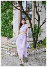 Chain Embellished Goddess Split Maxi Dress S / Plum