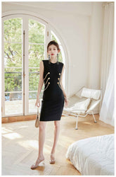 Chain Embellishment Split Hem Bodycon Dress S / Black