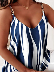 Chain Strap V-Neck Tank Top Blue Stripe / S