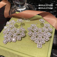 Chandelier Drop Stud Tiered Statement Earrings White