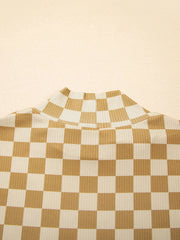 Check Pattern Turtleneck Slim Long Sleeve Tee