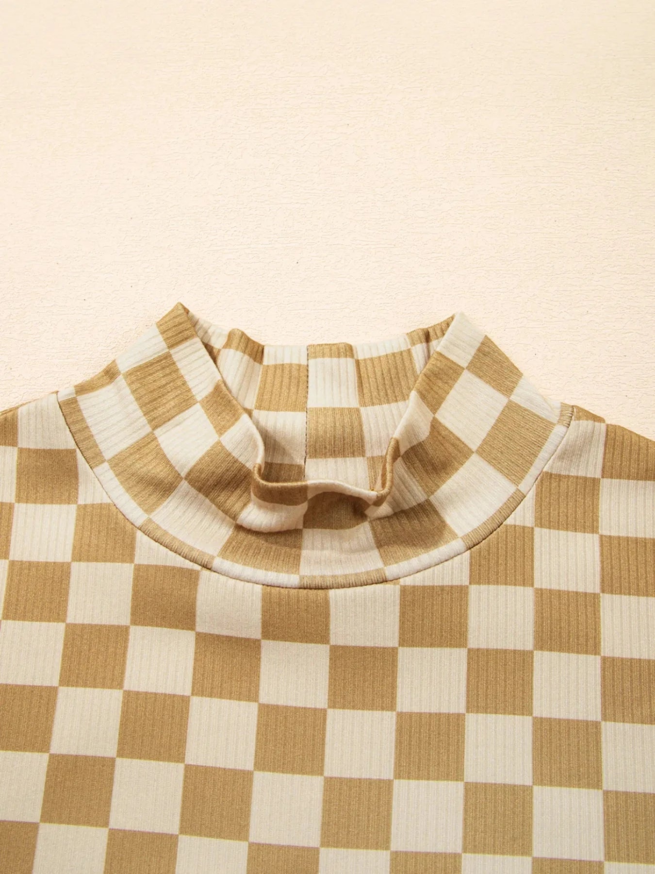 Check Pattern Turtleneck Slim Long Sleeve Tee