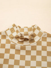 Check Pattern Turtleneck Slim Long Sleeve Tee