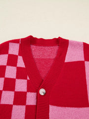 Checkerboard Knit Button-Down Cardigan