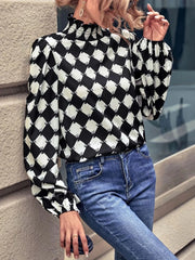 Checkered Pattern Balloon Sleeve Blouse