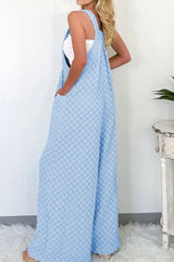 Checkered Pocketed Wide Leg Overalls